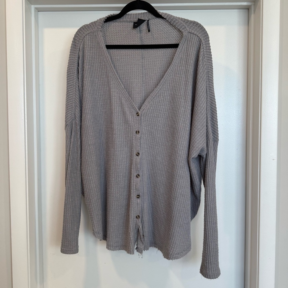 Urban Outfitters Out From Under Gray Button-Up Oversized Henley Long-Sleeve Top